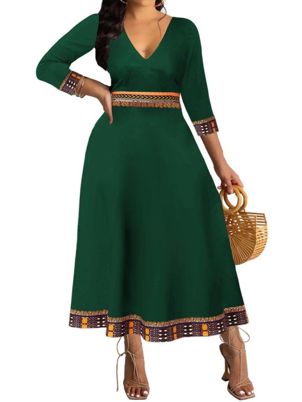 African Print Dress for Women Casual Midi Dress